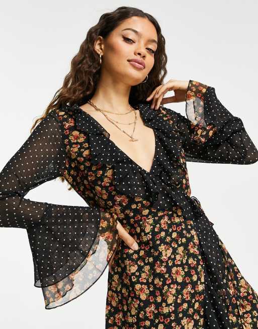 ASOS DESIGN Petite – Mixa och matcha – Prickig och blommig miniklänning med omlottdesign, 3 av 4