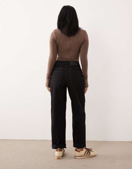ASOS DESIGN Petite - Mom jeans a vita alta neri vestibilità comoda, 3 di 5