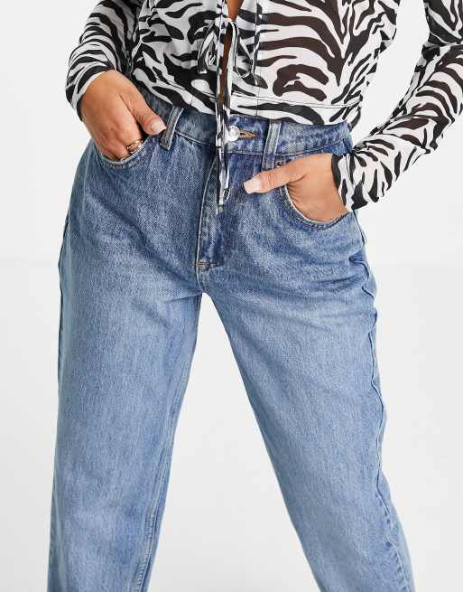 ASOS DESIGN Petite - Mom jeans vita alta larghi lavaggio medio, 3 di 4