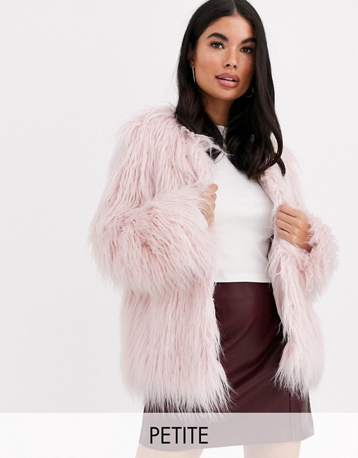 ASOS DESIGN Petite mongolian faux fur coat in pink