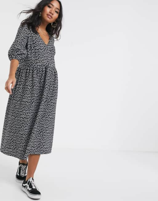 ASOS DESIGN mini smock dress with tie waist in floral jacquard