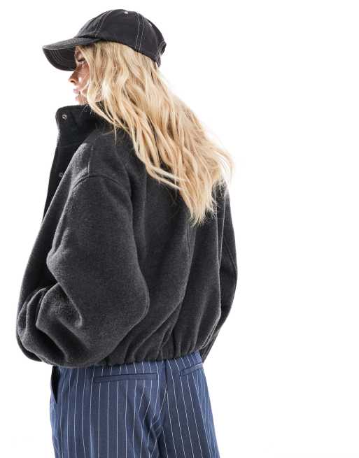 ASOS DESIGN Petite – Mörkgrå, formell bomberjacka i borstat material med ståkrage, 3 av 4