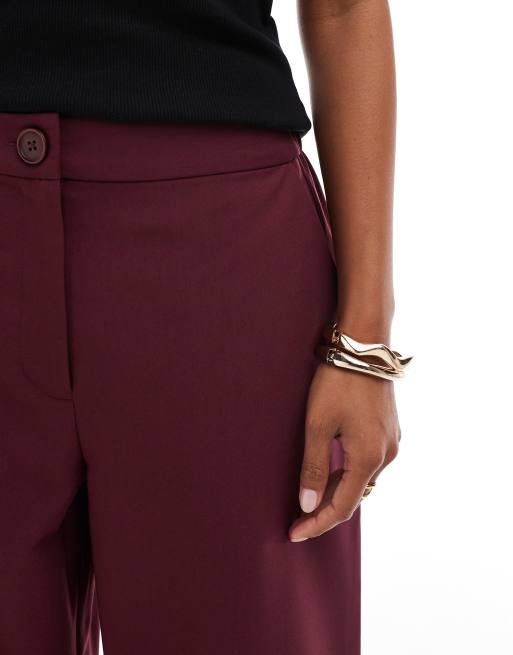 ASOS DESIGN Petite – Mörkröda, figursydda byxor med raka ben och avslappnad passform, 5 av 5