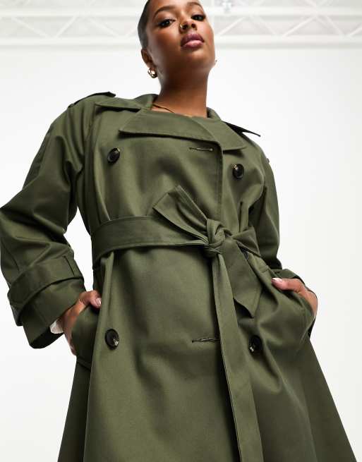 ASOS DESIGN Petite – Mörkt kakifärgad trenchcoat i lång modell, 4 av 4
