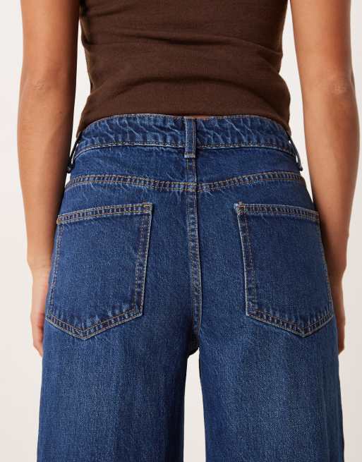 ASOS DESIGN Petite - Mørk forvaskede højtaljede jeans med vide ben og forlommer , 5 af 5