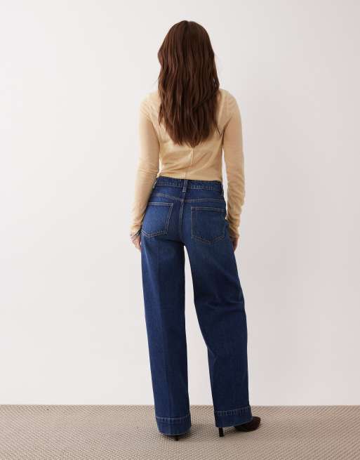 ASOS DESIGN Petite - Mørk forvaskede højtaljede jeans med vide ben og forlommer, 2 af 5