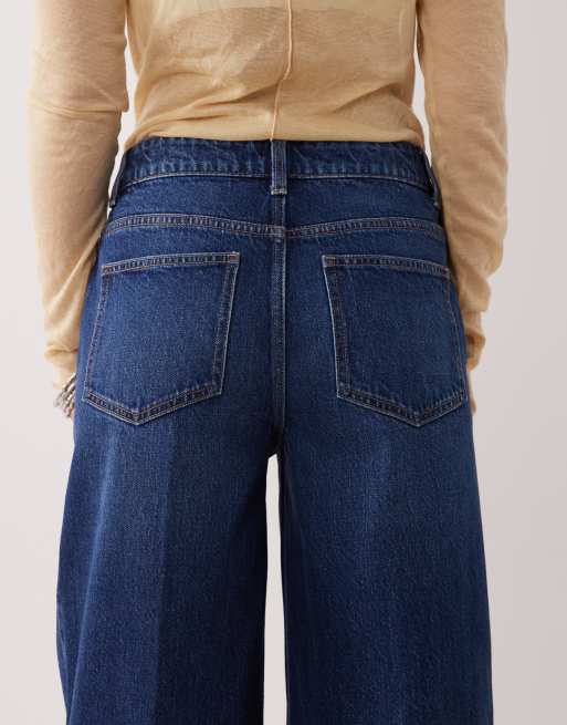 ASOS DESIGN Petite - Mørk forvaskede højtaljede jeans med vide ben og forlommer, 4 af 5