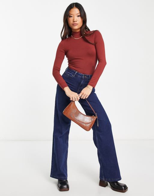 ASOS DESIGN Petite - Mørkerød bodystocking med rullekrave og lange ærmer, 3 af 4