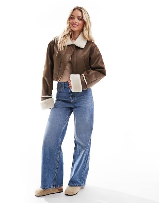 ASOS DESIGN Petite - Nøddebrun jakke med krave i imiteret lammeskind, 2 af 4