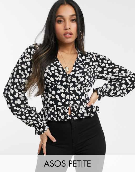 lekken Bruidegom module ASOS DESIGN Petite - Nette blouse met V-hals, knopen en bloemenprint | ASOS