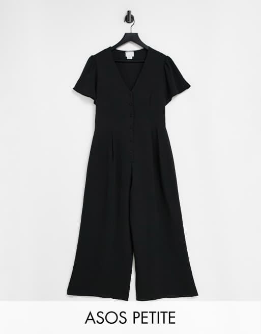 ASOS DESIGN Petite - Nette culotte-jumpsuit van bubble crêpe met korte mouwen in zwart