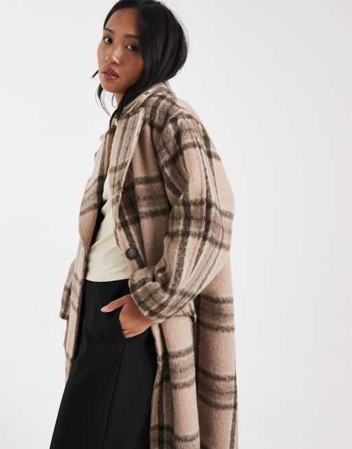 ASOS DESIGN Petite - Nette geborstelde geruite jas in stone, 2 van 4