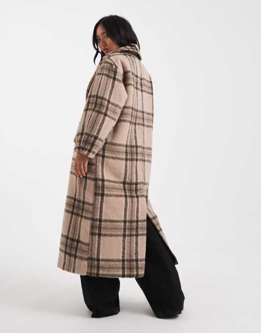 ASOS DESIGN Petite - Nette geborstelde geruite jas in stone, 4 van 4