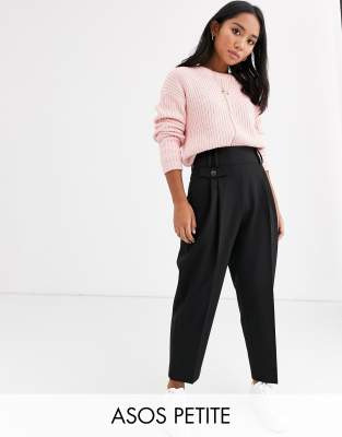 ASOS DESIGN Petite – Elegante Ballon-Hose mit hohem Bund Schwarz