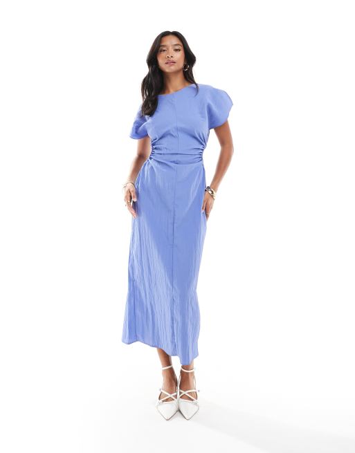 ASOS DESIGN Petite – Niebieska sukienka mini z wycięciem i krótkimi rękawkami z rozcięciem