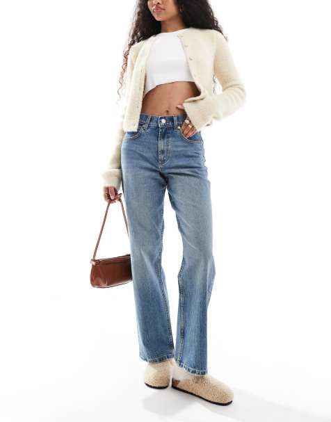 ASOS DESIGN Petite comfort stretch straight leg jean in mid blue