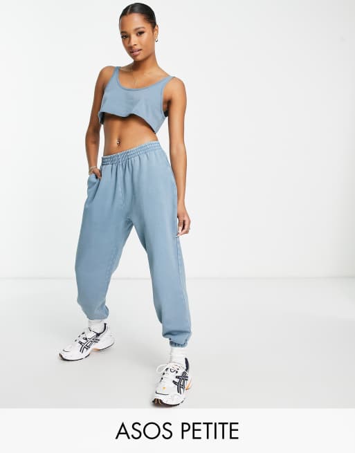 ASOS DESIGN Petite – Niebieskie joggersy oversize z efektem sprania