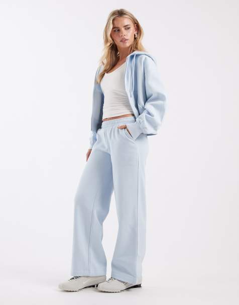 ASOS DESIGN Petite – Niebieskie joggersy z szerokimi nogawkami i szczotkowanym wykończeniem od spodu - view 1
