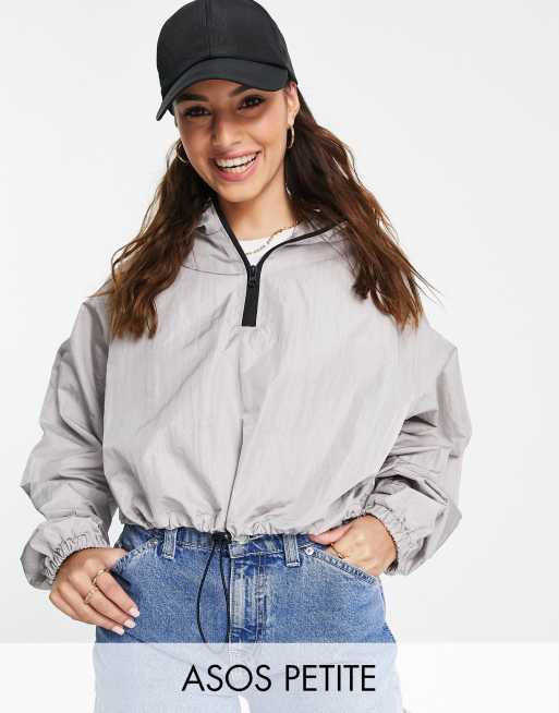 ASOS DESIGN Petite nylon cropped rain jacket in grey ASOS