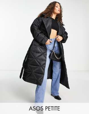 ASOS DESIGN Petite nylon quilted maxi puffer coat in black - ASOS Price Checker