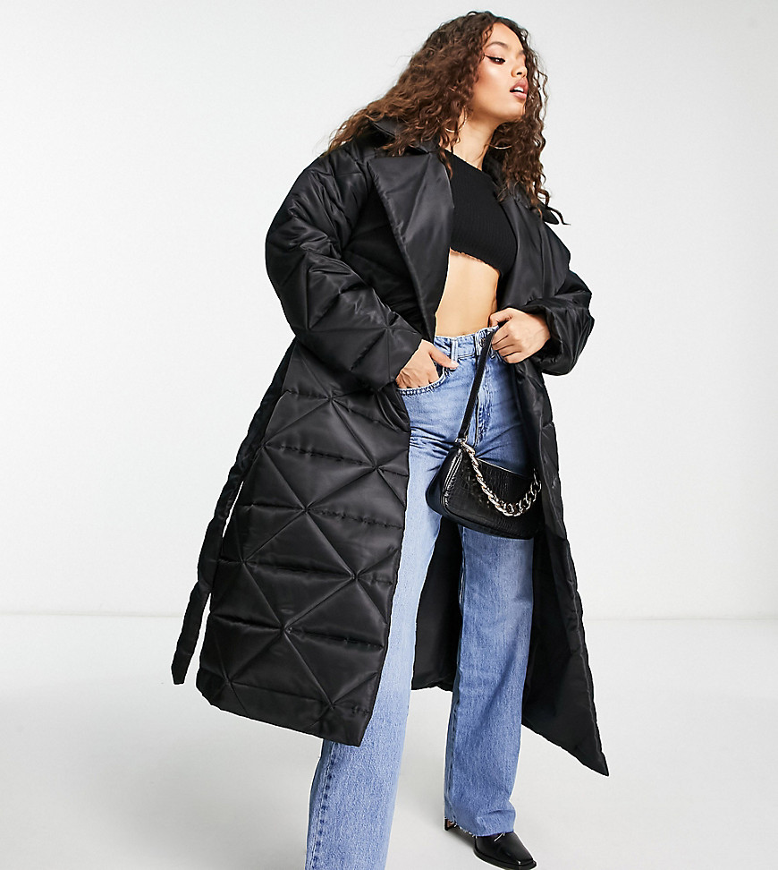 ASOS DESIGN Petite nylon quilted maxi puffer coat in black