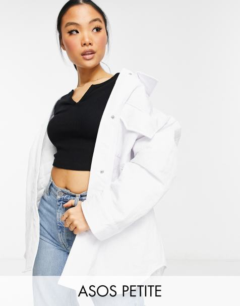 ASOS DESIGN Petite nylon tech shacket with quilted lining in white