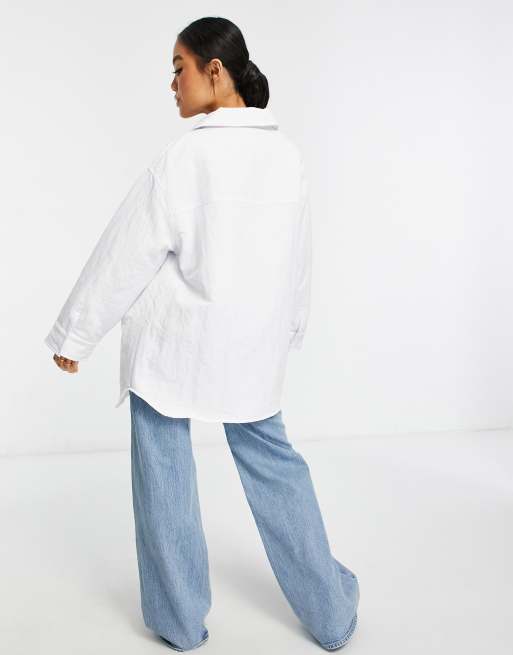 ASOS DESIGN Petite nylon tech shacket with quilted lining in white, 2 of 4