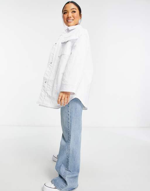 ASOS DESIGN Petite nylon tech shacket with quilted lining in white, 4 of 4