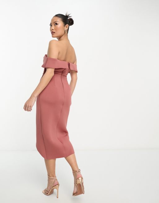 Off the shoulder wrap skirt midi dress sale