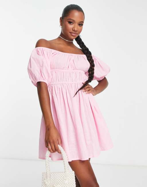 ASOS DESIGN petite off shoulder milkmaid beach dress in pink