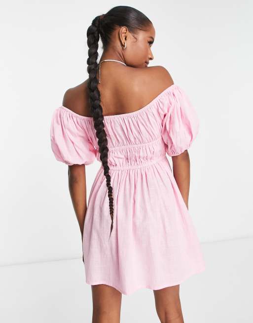 ASOS DESIGN petite off shoulder milkmaid beach dress in pink ASOS