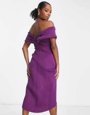 off shoulder twisted waist tie dress