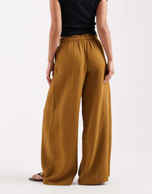 ASOS DESIGN Petite - Olivengrønne pull on-bukser i ostelærred med reb-bindebånd - Del af sæt, 2 af 5