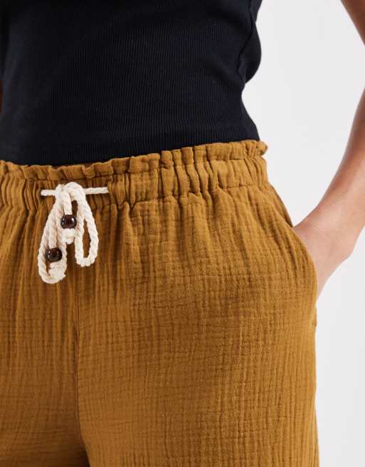 ASOS DESIGN Petite - Olivengrønne pull on-bukser i ostelærred med reb-bindebånd - Del af sæt, 3 af 5