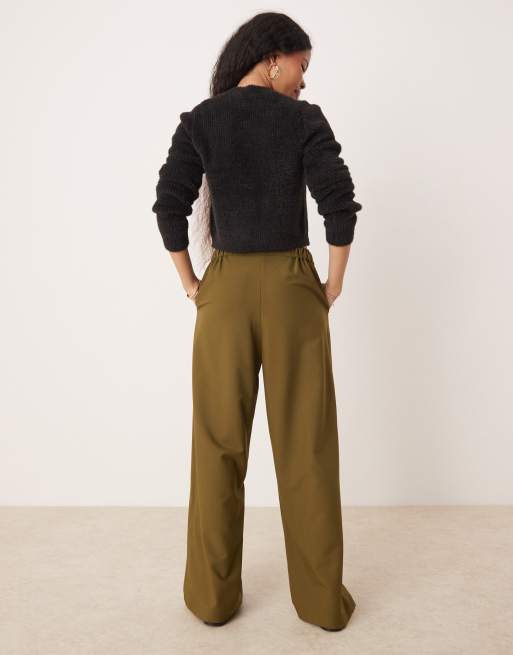 ASOS DESIGN Petite - Olivengrønne skræddersyede afslappede bukser med lige ben, 4 af 5
