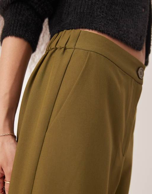 ASOS DESIGN Petite - Olivengrønne skræddersyede afslappede bukser med lige ben, 5 af 5
