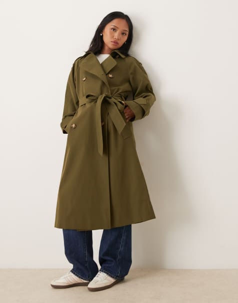 ASOS DESIGN Petite – Olivfärgad trenchcoat i lång modell - view 1