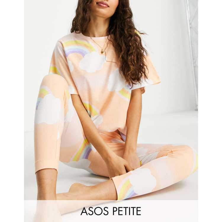 ASOS DESIGN Petite ombre rainbow cloud oversized tee legging pyjama set in peach ASOS