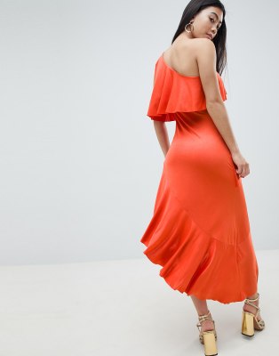 burnt orange one shoulder dress