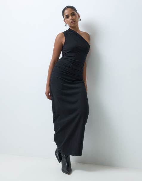 ASOS DESIGN Petite one shoulder jersey maxi dress in black - view 1
