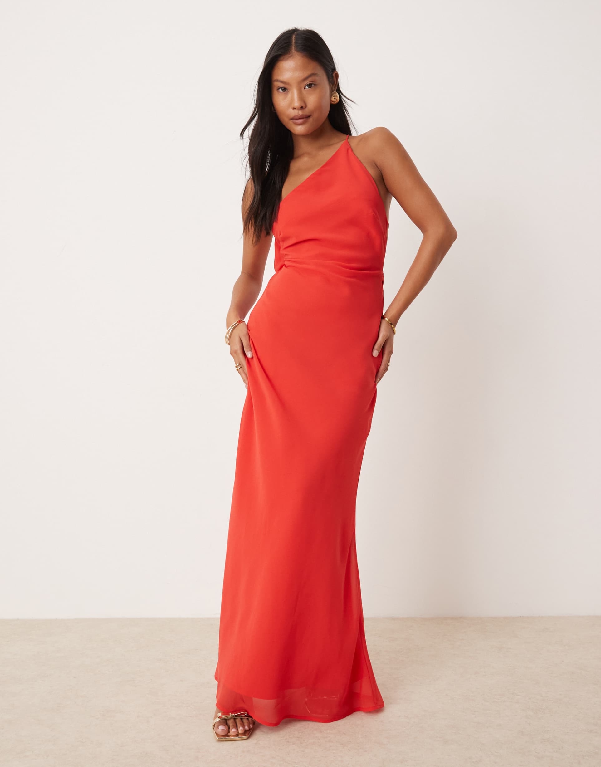 asos design petite one shoulder maxi dress with open back in red