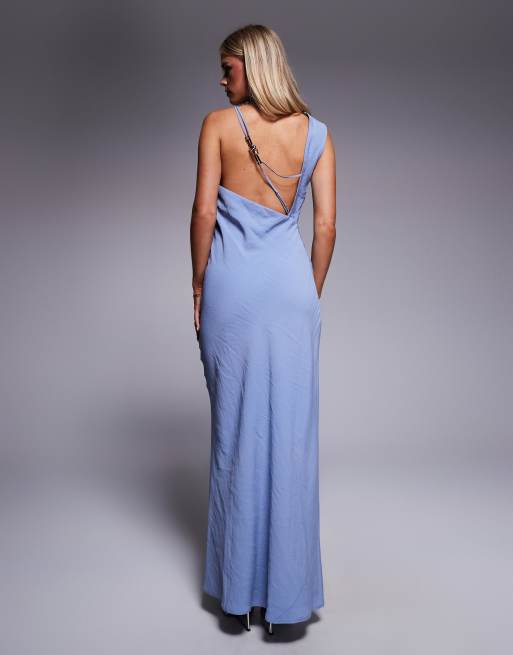 ASOS DESIGN Petite one shoulder midi dress with back trim detail in powder blue