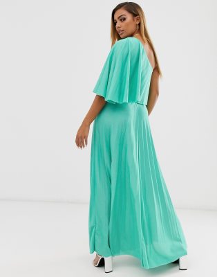 asos design one shoulder pleated crop top maxi dress