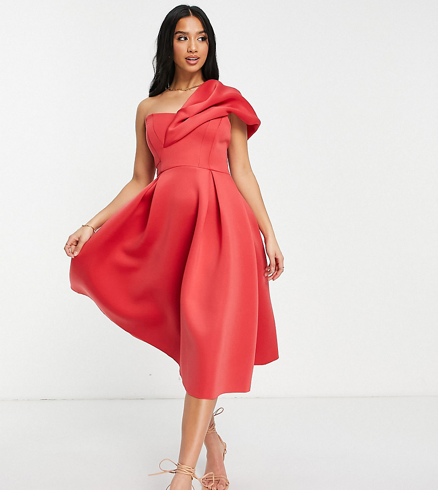 Asos Petite Asos Design Petite One Shoulder Ruffle Prom Dress In Bright Pink