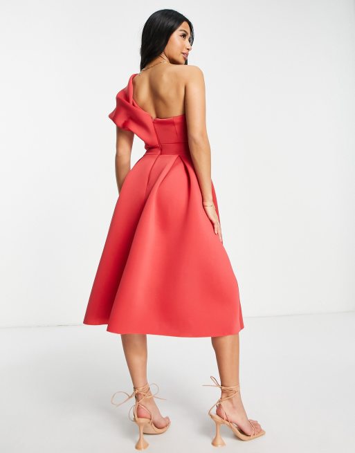 ASOS One Shoulder Midi Dress With Back Bra Detail in Pink