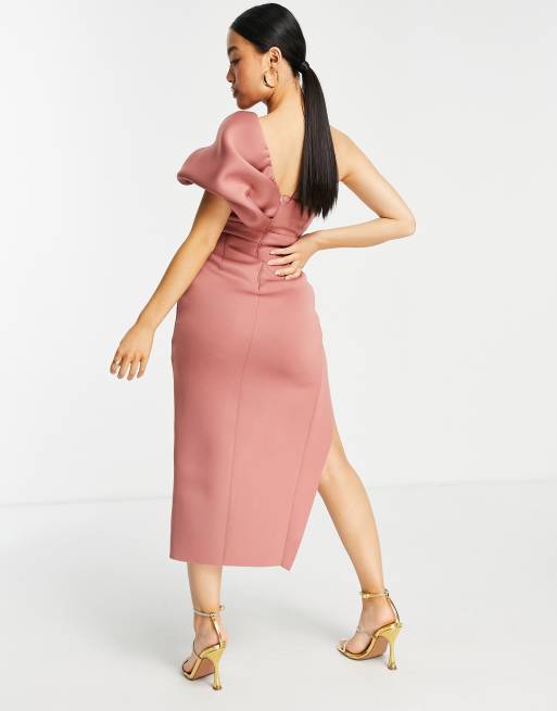 ASOS One Shoulder Midi Dress With Back Bra Detail in Pink