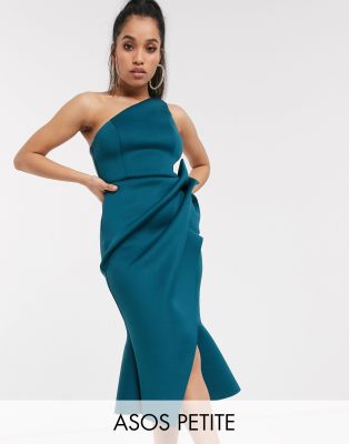 ASOS DESIGN Petite one shoulder tucked peplum pencil midi dress in teal-Blue