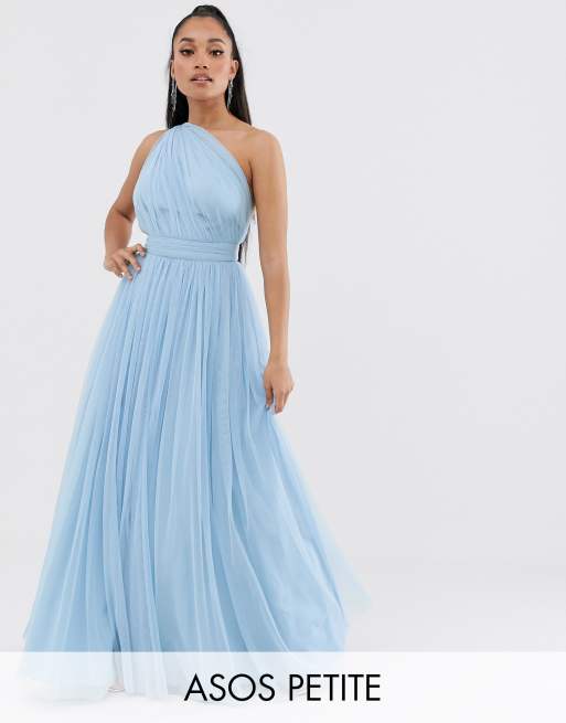 One shoulder cheap tulle maxi dress