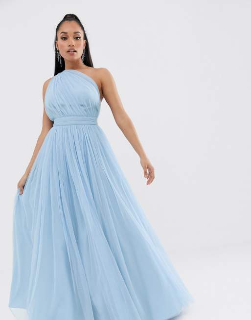 tulle maxi prom dress with ribbon ties