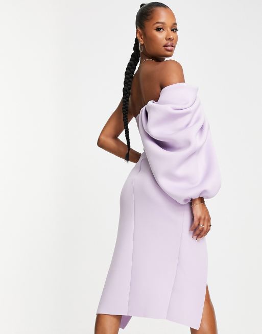 ASOS DESIGN one shoulder long sleeve crop top in lilac